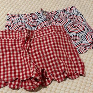 crown & ivy Red and Blue Patterned Women Shorts